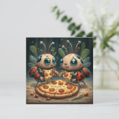 かわいい面白い動物たちがピザを食べる 面白いギフトアイデア 招待状 (スタンド正面)