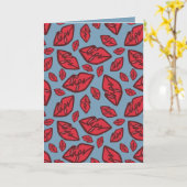 かわいい面白い口紅のパターン 青い背景 カード (黄色い花)