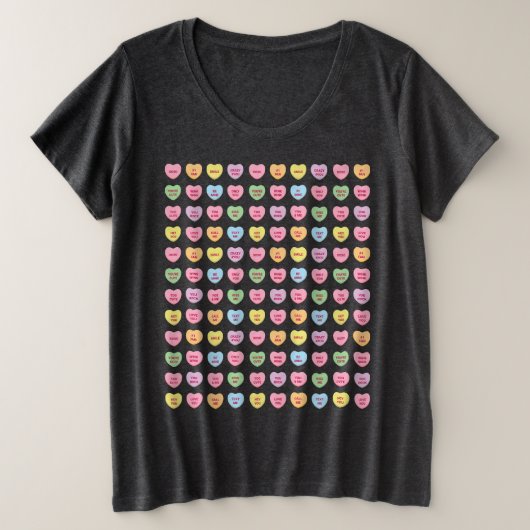 かわいい面白い女の子らしいカスタム会話キャンディハート プラスサイズTシャツ (デザイン正面)