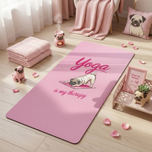 かわいい面白い女の子らしいホットピンクのパグ ヨガマット