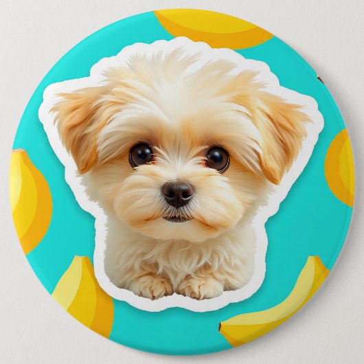 かわいい面白い子犬にバナナの子犬がポップオン 缶バッジ (正面)