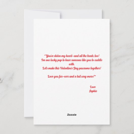 かわいい面白い子犬のラブハーツバレンタインカード シーズンカード (裏面)