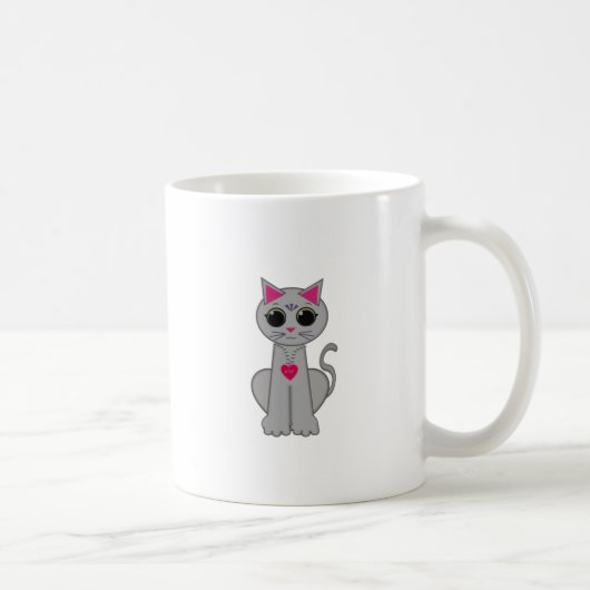 かわいい面白い幸せな灰色の猫 コーヒーマグカップ (右)