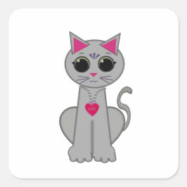 かわいい面白い幸せな灰色の猫 スクエアシール