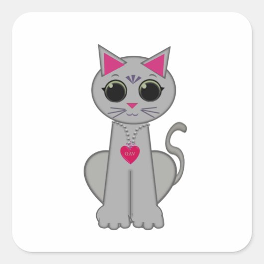かわいい面白い幸せな灰色の猫 スクエアシール (正面)