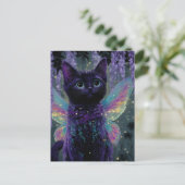 かわいい面白い愛らしい黒猫の妖精 ポストカード (スタンド正面)