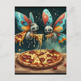 かわいい面白い昆虫たちがピザを食べる 面白いギフトアイデア ポストカード
