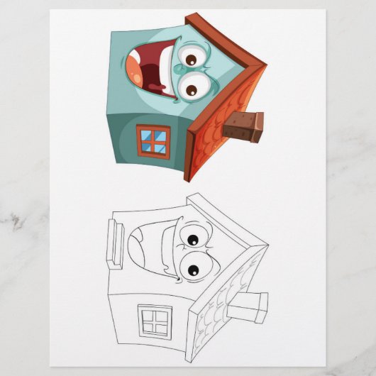 かわいい面白い漫画の家の塗り絵ページ チラシ (正面)