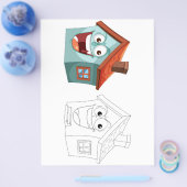 かわいい面白い漫画の家の塗り絵ページ チラシ (シングル)