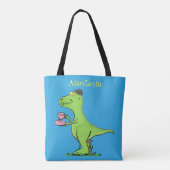 かわいい面白い緑のT-Rex恐竜の漫画 トートバッグ (裏面)