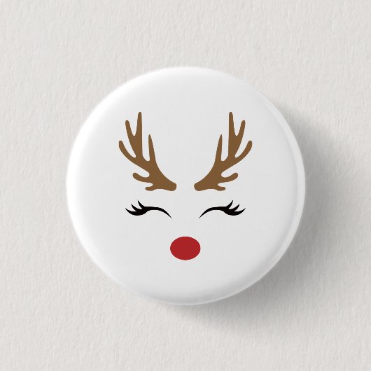 かわいい面白い赤鼻のトナカイのクリスマスギフト 缶バッジ (正面)