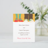 かわいい靴とスニーカーのイラスト 結婚式 黄色 セーブザデート (スタンド正面)