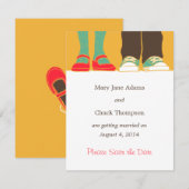 かわいい靴とスニーカーのイラスト 結婚式 黄色 セーブザデート (正面/裏面)