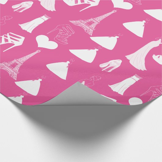 かわいい靴の花嫁の服のエッフェル塔のハート ラッピングペーパー (角)