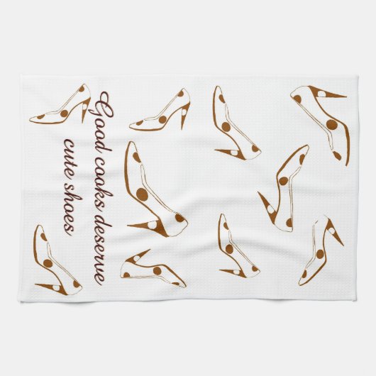 かわいい靴ブラウンおよび白 キッチンタオル (横)