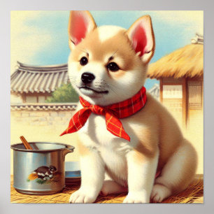 かわいい韓国人犬絵を描ズ ポスター