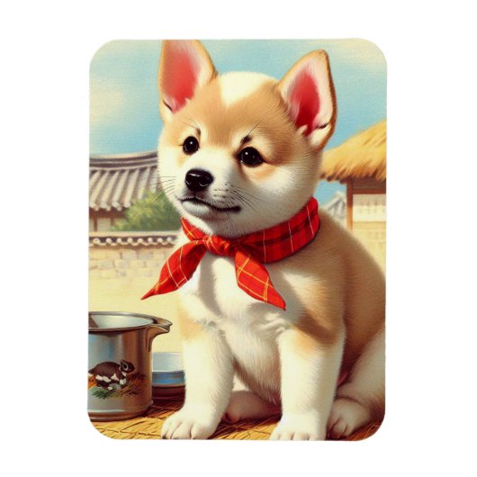 かわいい韓国人犬絵を描ズ マグネット (縦)