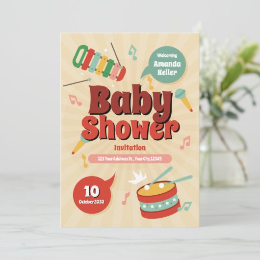 かわいい音楽をテーマにしたベビーシャワー招待状 招待状 (スタンド正面)