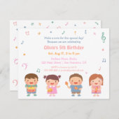かわいい音楽テーマの子供の誕生日パーティの招待状 招待状 (正面/裏面)