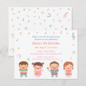 かわいい音楽テーマの子供の誕生日パーティーの招待状 招待状 (正面/裏面)