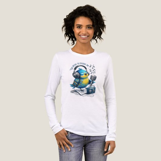 かわいい音楽ブルーバード長袖Tシャツ トライブレンドＴシャツ (正面全体)
