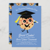 かわいい頭が切れるクッキー卒業パーティー漫画ブルー 招待状 (正面/裏面)