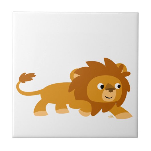かわいい頭が切れるマンガのライオンのタイル タイル (正面)