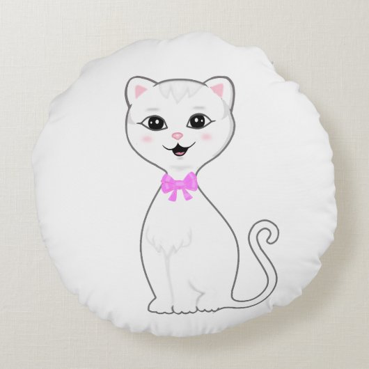 かわいい頭が切れる白猫の漫画 ラウンドクッション (裏面)