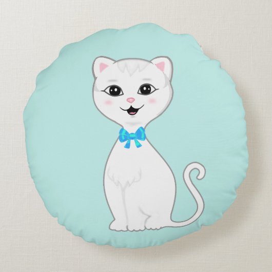 かわいい頭が切れる白猫の漫画 ラウンドクッション (裏面)