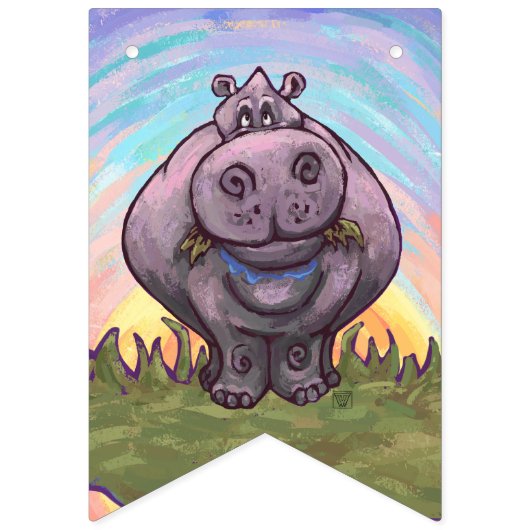 かわいい頭と尾ヒッポ誕生日パーティバナー バンティングフラッグ (第1の旗)