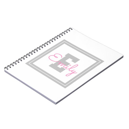 かわいい額の名前とモノグラム|淡いグレーとピンク ノートブック (左側)