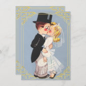 かわいい額の新郎新婦 招待状 (正面/裏面)