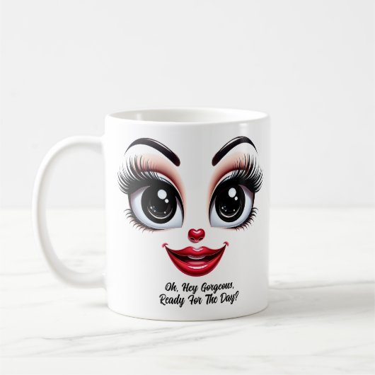 かわいい顔と素敵な目のお茶目な顔 コーヒーマグカップ (左)