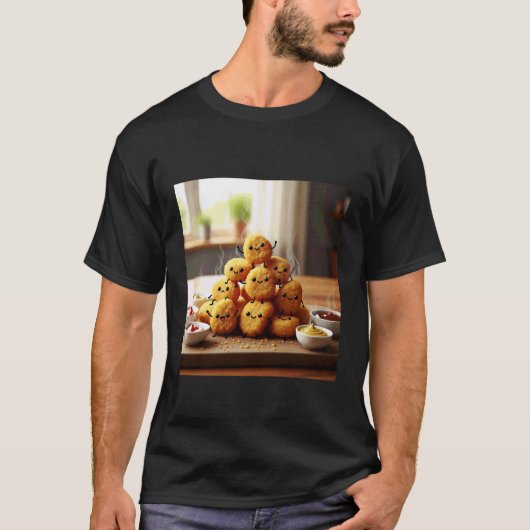 かわいい顔のチキンナゲット 楽しい Tシャツ (正面)