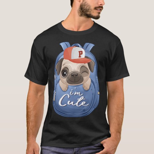 かわいい顔のパグ犬 Tシャツ (正面)