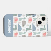 かわいい顔の動物の落書きパターン iPhoneケース (裏面横)