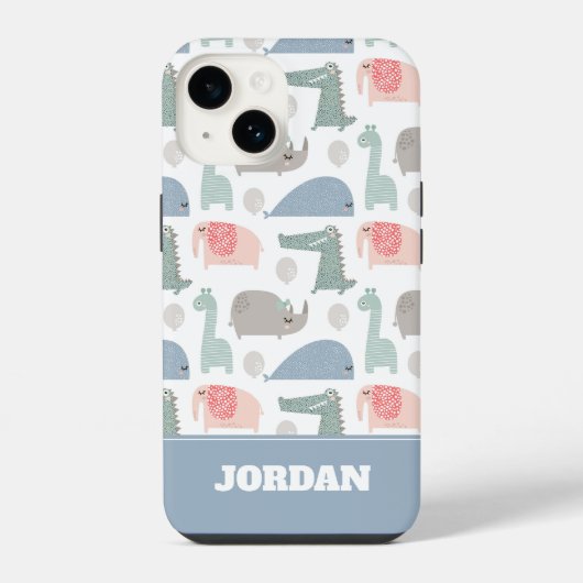 かわいい顔の動物の落書きパターン iPhoneケース (裏面)