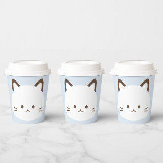かわいい顔の猫とパステルブルーの背景 紙コップ