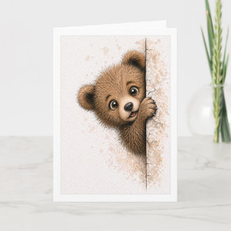 かわいい顔をのぞかせるクマの水彩画アニマル カード