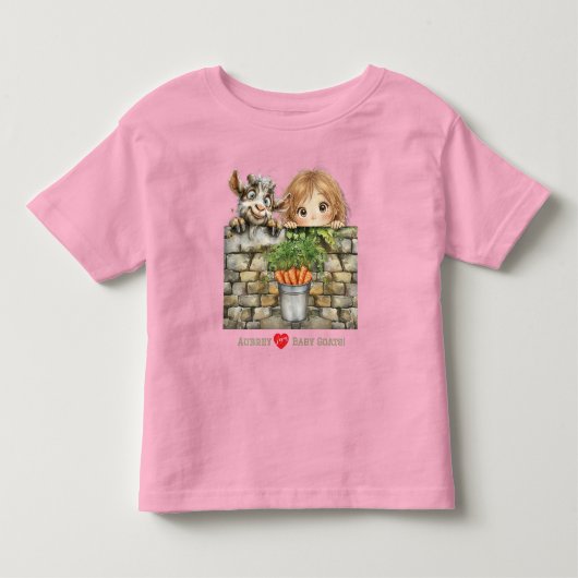 かわいい顔をのぞかせる女の子とヤギ トドラーTシャツ (正面)