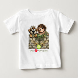 かわいい顔をのぞかせる少年少女と子犬 ベビーTシャツ