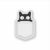 かわいい顔をのぞかせる黒猫ポケット シール (正面)