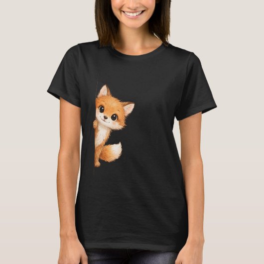 かわいい顔出しキツネ グラフィックTシャツ Tシャツ (正面)