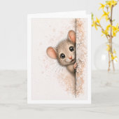 かわいい顔出しネズミのブランクウォーターカラー 小動物 カード (黄色い花)