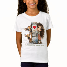 かわいい顔出し女子と子鹿のTシャツ
