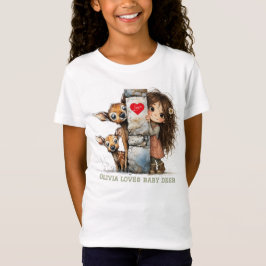 かわいい顔出し女子と子鹿のTシャツ Tシャツ