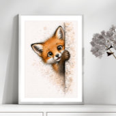 かわいい顔出し狐のウォールアート 森の動物プリント ポスター