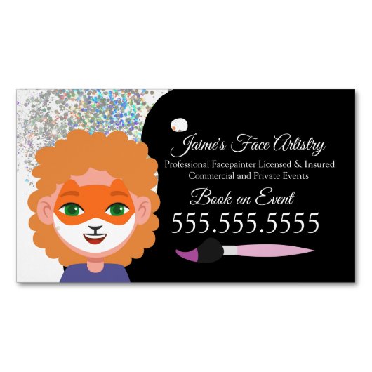 かわいい顔絵画ズフェイスペインターピエロ マグネット名刺 (正面)