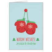 かわいい願いのミトンのクリスマスの挨拶状を暖めて下さい (正面)