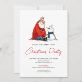 かわいい風変わりなサンタクロースの水彩画クリスマスパーティ 招待状 (正面)